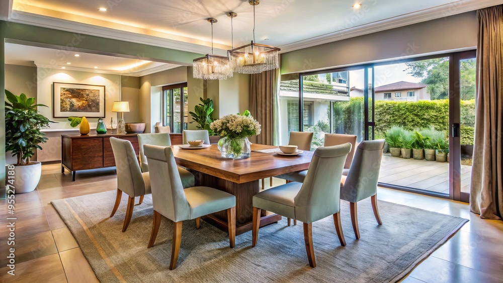 Modestly designed dining room furniture creates a warm and inviting atmosphere in a cozy space in Durban, South Modestly designed dining room furniture creates a warm and inviting atmosphere in a cozy space in Durban, South