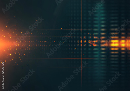 A digital background with a dark teal and orange gradient, featuring subtle grid lines and pixelated elements, creating an abstract, tech-inspired atmosphere for your design projects photo