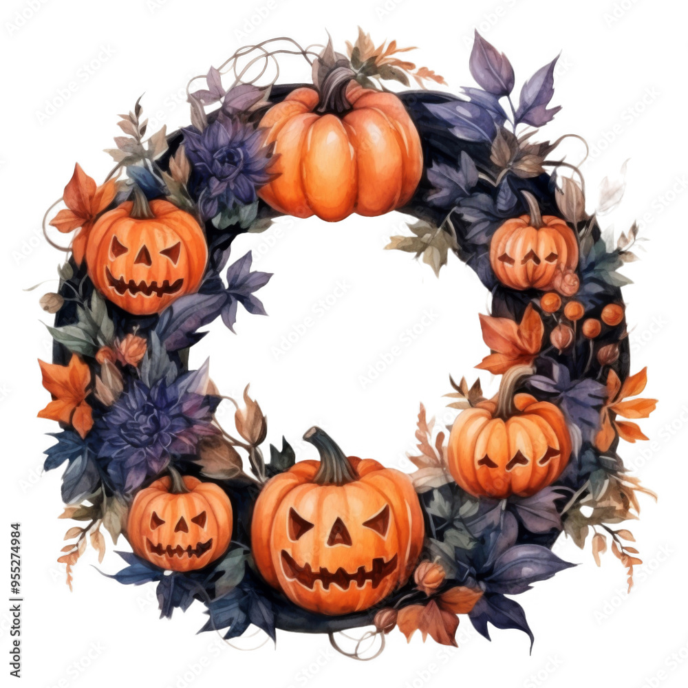 Jack-o'-lantern Wreath with Fall Foliage Jack-o'-lantern Wreath with Fall Foliage