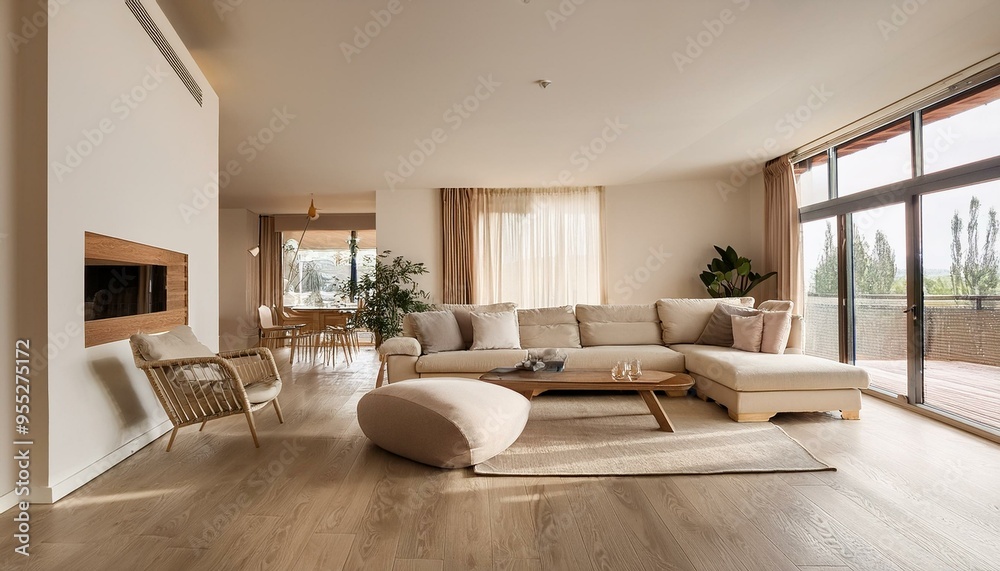 Fototapeta premium A simple living room with clean lines and neutral colors