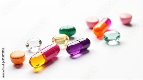 Colorful Pills on White Background. Generative image Ai