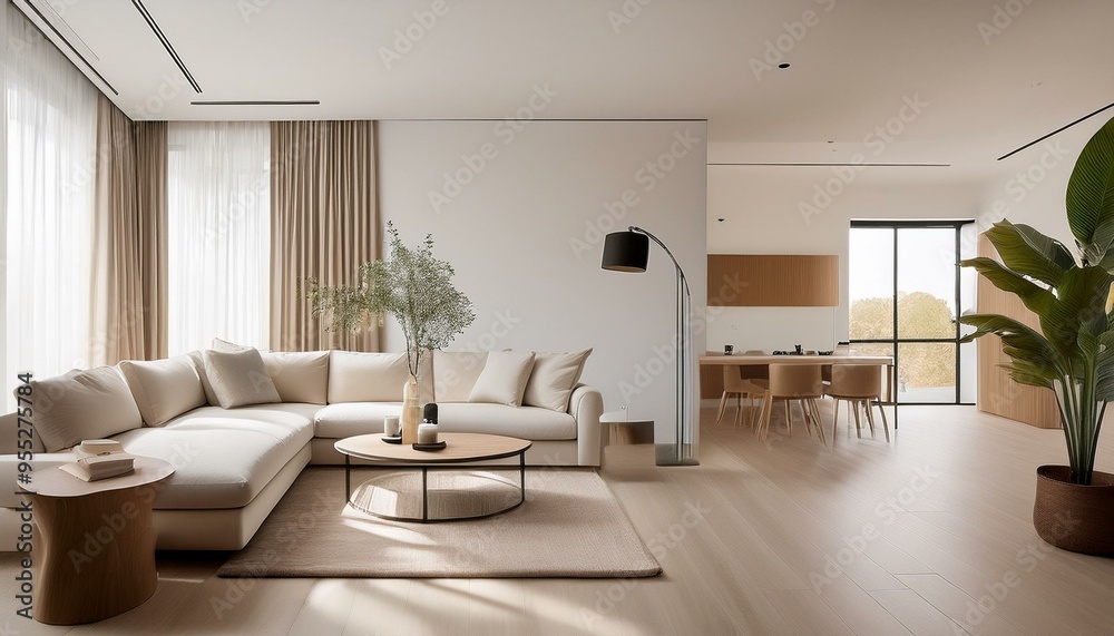 A simple living room with clean lines and neutral colors A simple living room with clean lines and neutral colors