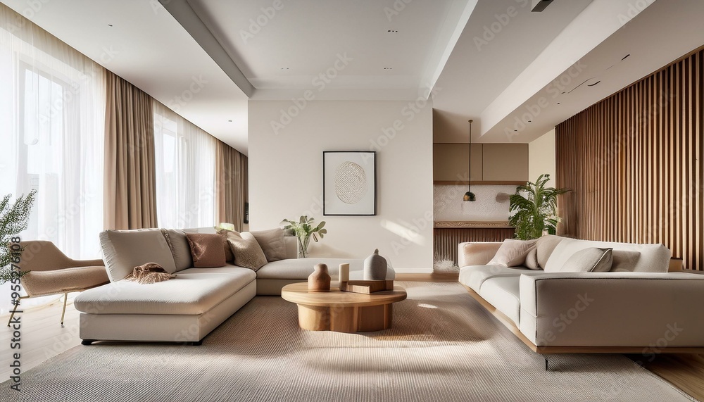 A simple living room with clean lines and neutral colors A simple living room with clean lines and neutral colors