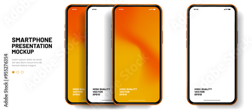 Realistic smartphone mockup. Mobile phone vector with isolated on white background. Device front view. 3D mobile phone with shadow. Realistic, high quality smart phone mockup for ui ux presentation.