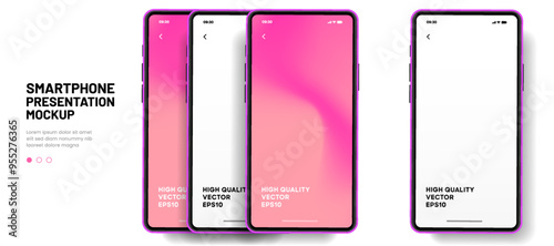 Realistic smartphone mockup. Mobile phone vector with isolated on white background. Device front view. 3D mobile phone with shadow. Realistic, high quality smart phone mockup for ui ux presentation.