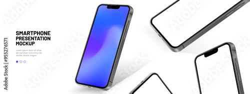 Realistic smartphone mockup. Mobile phone vector with isolated on white background. Device front view. 3D mobile phone with shadow. Realistic, high quality smart phone mockup for ui ux presentation.
