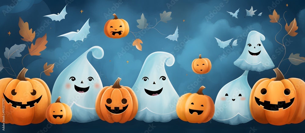 Halloween seamless pattern with ghosts and pumpkins Halloween seamless pattern with ghosts and pumpkins