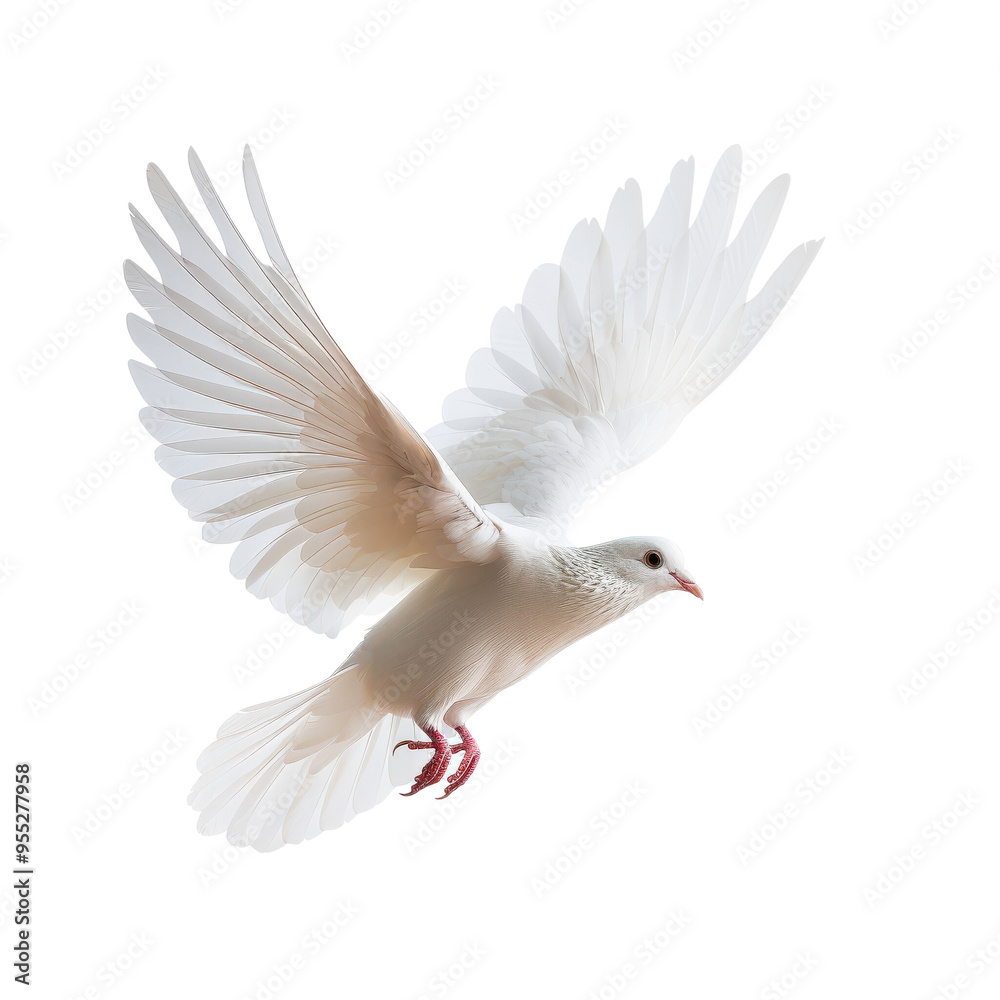 Fototapeta premium White dove in flight with wings spread wide