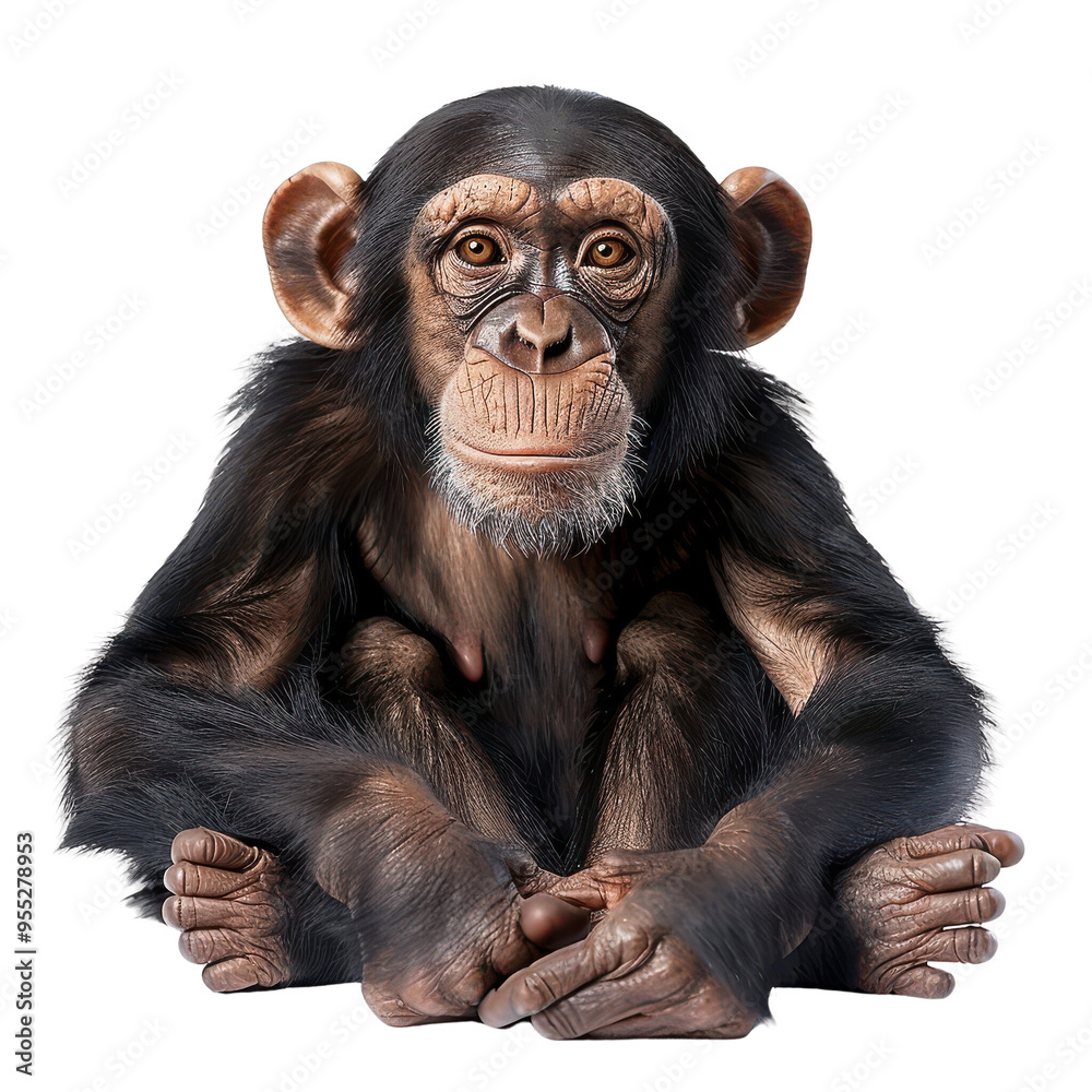 Fototapeta premium Calm Chimpanzee Sitting Against White Background