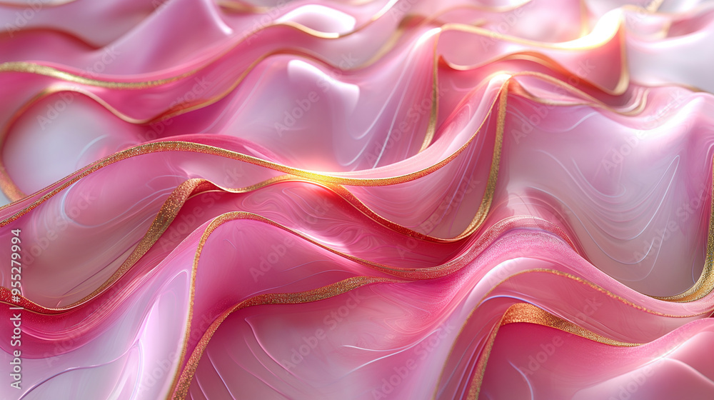 Fototapeta premium A pink ribbon with gold accents