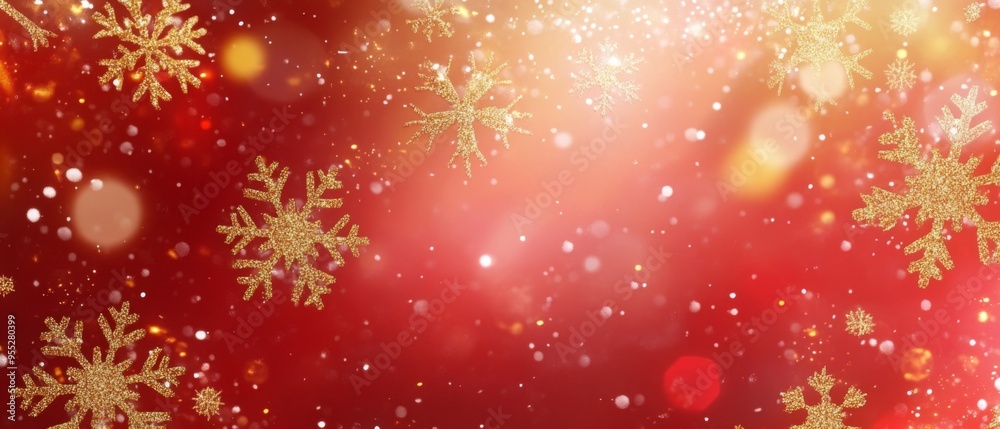 red christmas background with snowflakes and gold sequins red christmas background with snowflakes and gold sequins