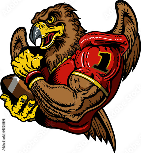 hawk mascot wearing football jersey for college, school, or league sports