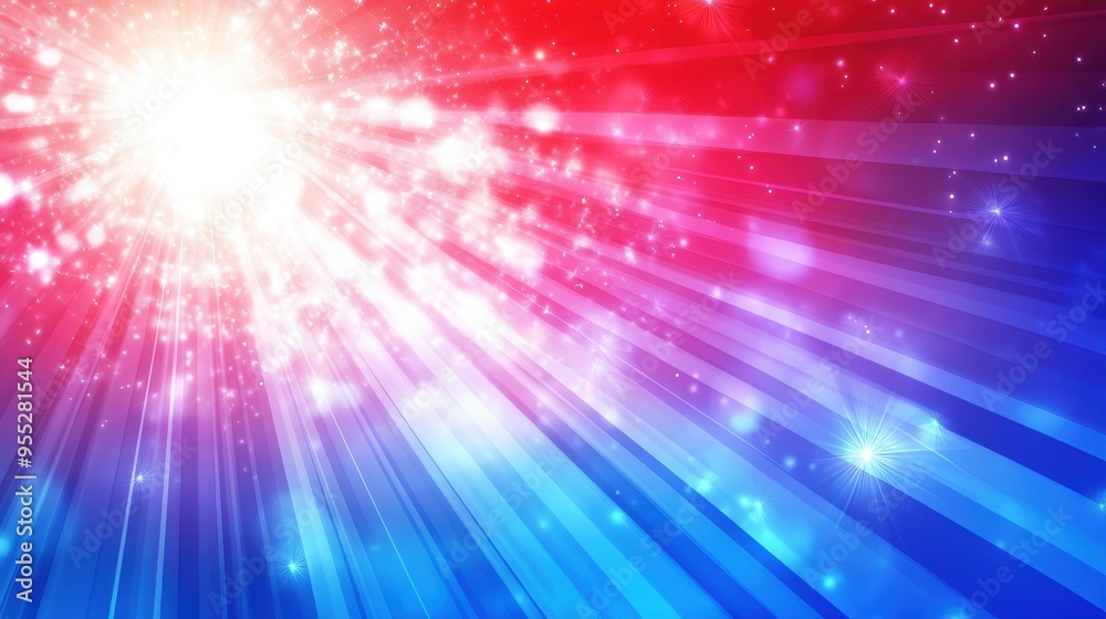 Obraz premium Proudly American - Patriotic USA Flag on Vibrant Gradient Background with Starburst Effects
