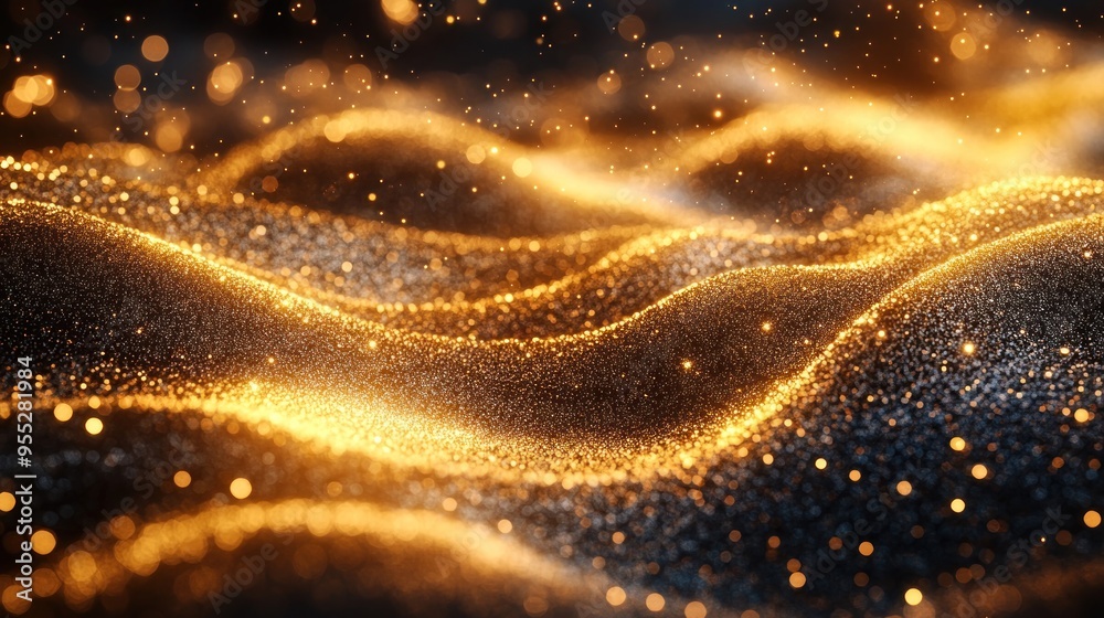 Abstract design with sparkling gold glitter waves. Abstract design with sparkling gold glitter waves.