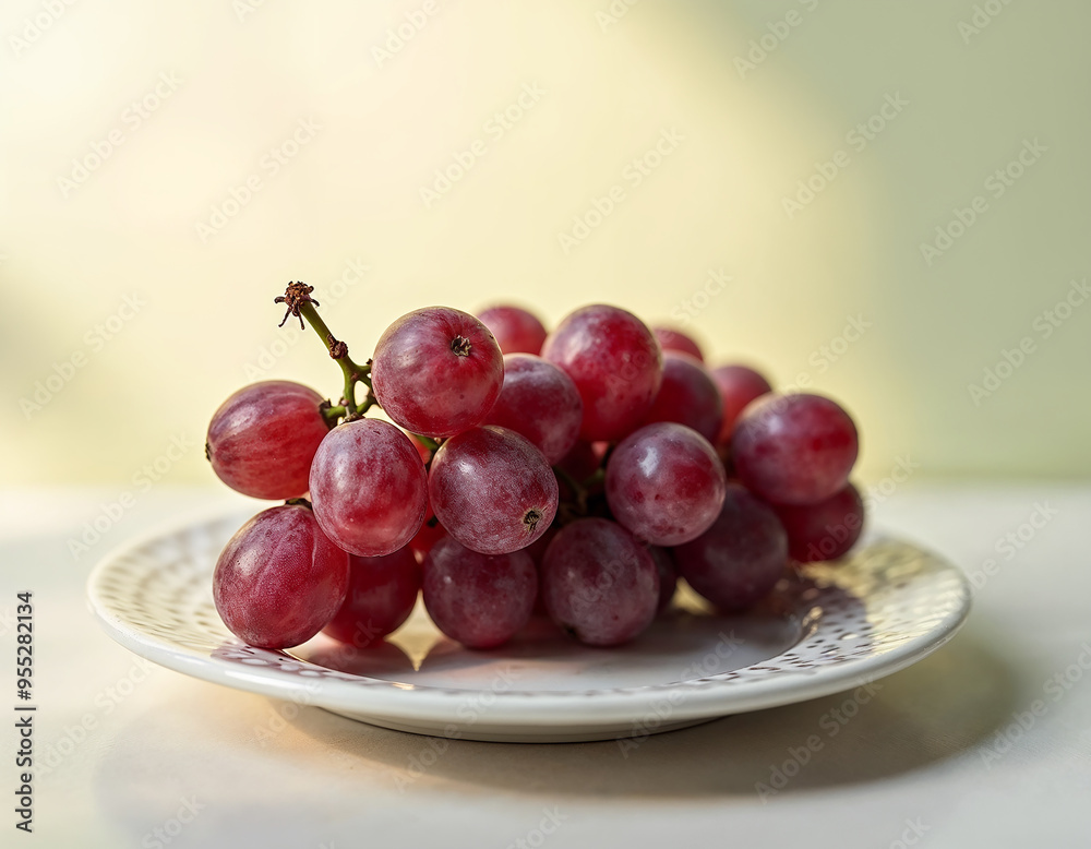 A bunch of fresh red grapes arranged on a plate, perfect for food photography, healthy eating visuals, and culinary designs.
A bunch of fresh red grapes arranged on a plate, perfect for food photography, healthy eating visuals, and culinary designs.