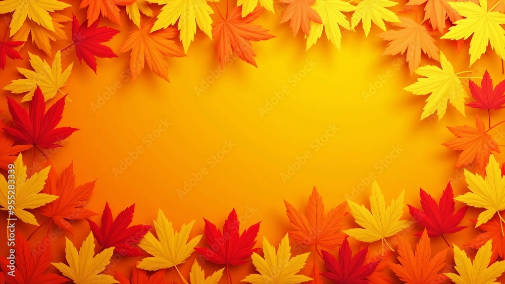 Vibrant Autumn Leaves Border with Orange Background Vibrant Autumn Leaves Border with Orange Background