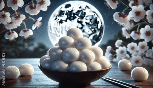 Tsukimi Dango Offerings Under the Full Moon with Cherry Blossoms photo