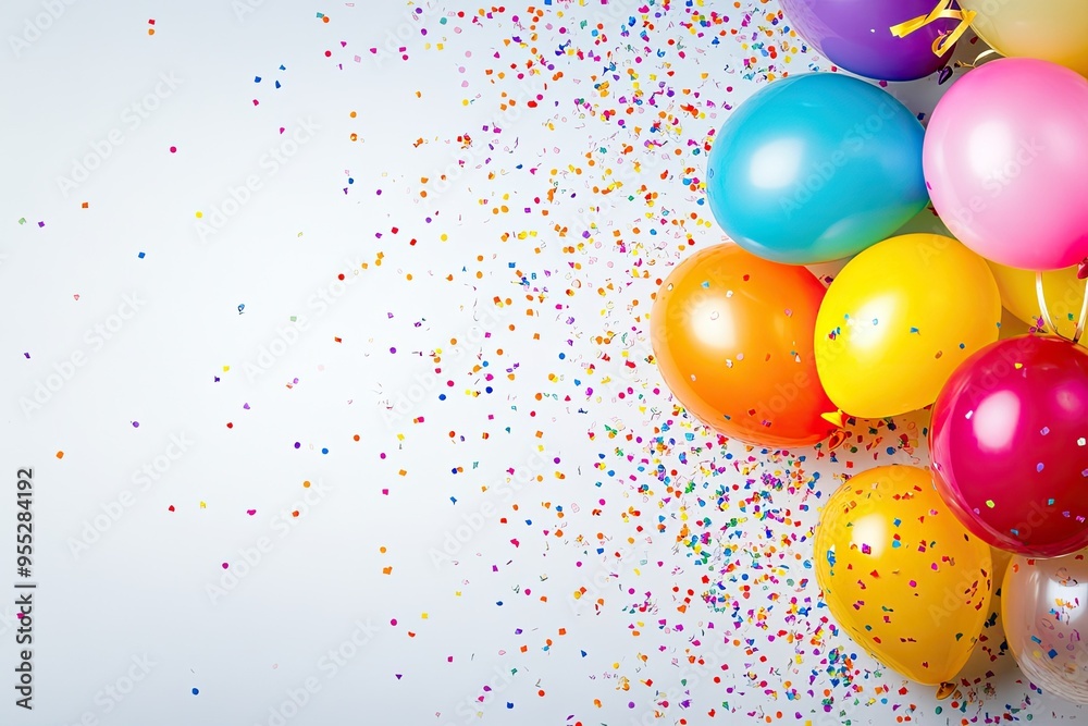 Colorful balloons and confetti create a festive atmosphere perfect for celebrations and parties, adding joy to any event. Colorful balloons and confetti create a festive atmosphere perfect for celebrations and parties, adding joy to any event.