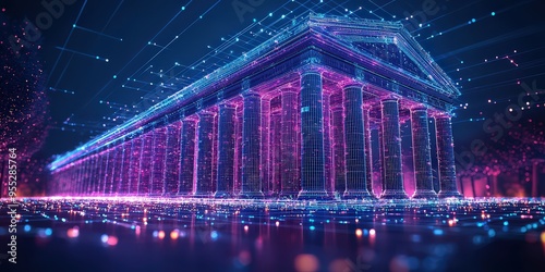 Wallpaper Mural Futuristic bank building made of glowing data points and digital lines Torontodigital.ca