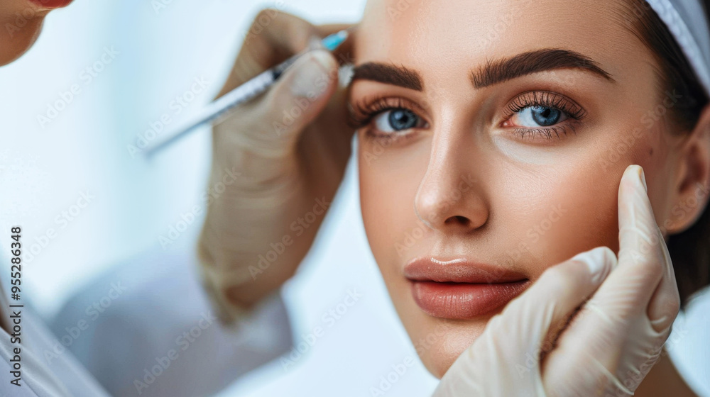 Cosmetic injection procedure portrait of young beautiful woman Cosmetic injection procedure portrait of young beautiful woman