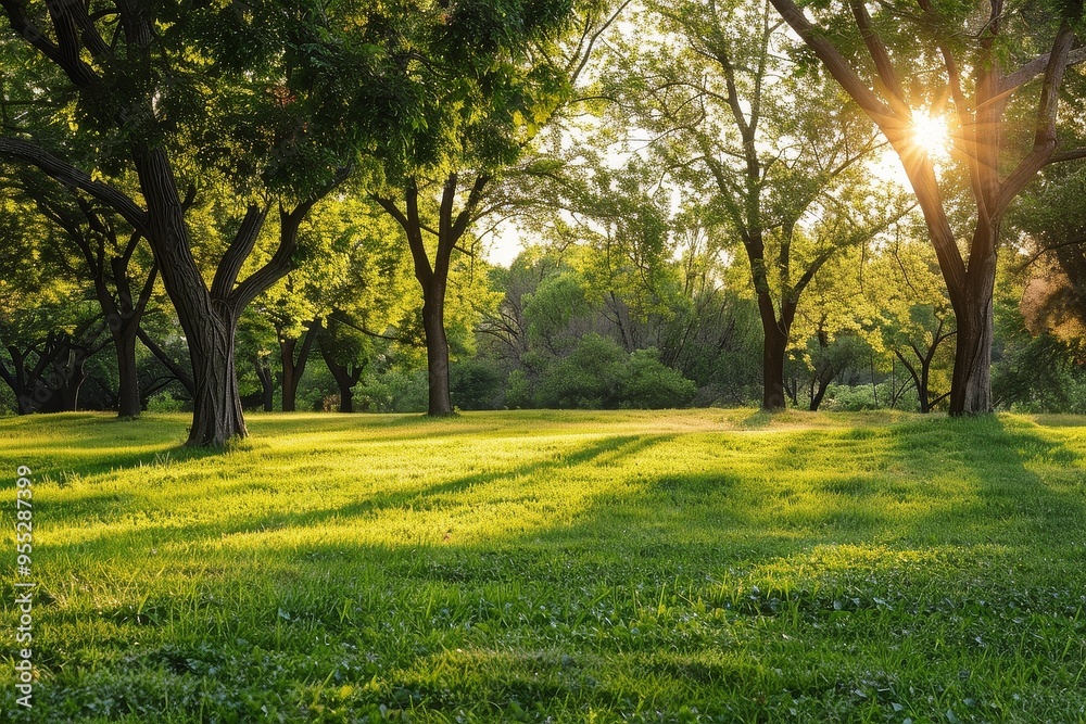 Fototapeta premium Urban Sunset Park Meadow