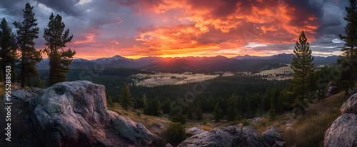 “A Panoramic View of a Cinematic Landscape, Capturing the Expansive Beauty and Drama of Nature, Ideal for Themes of Scenic Photography, Natural Wonders, and Majestic Outdoor Environments in a Breathta photo