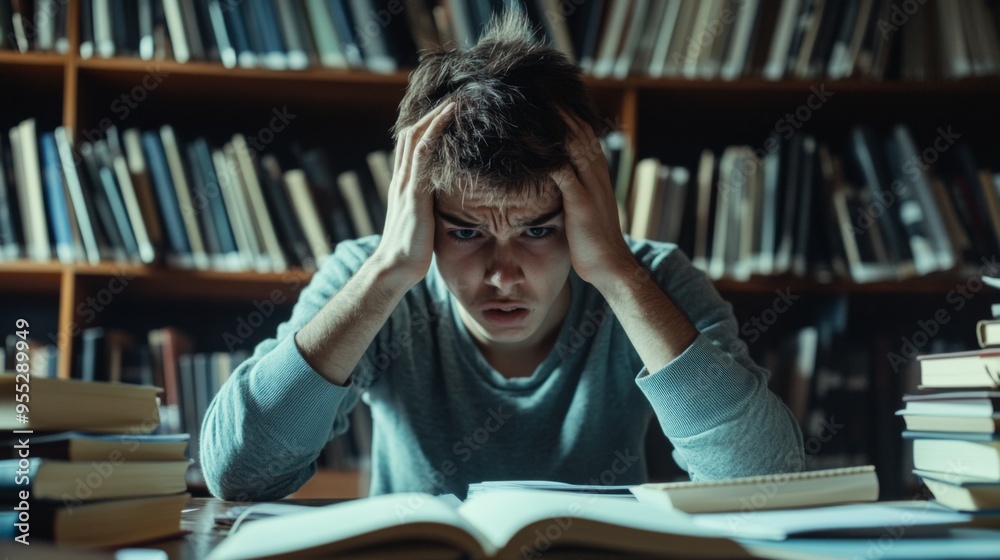 The angry young male student feels helpless as he prepares for his exams. It is impossible for him to understand complicated education concepts. The angry young male student feels helpless as he prepares for his exams. It is impossible for him to understand complicated education concepts.