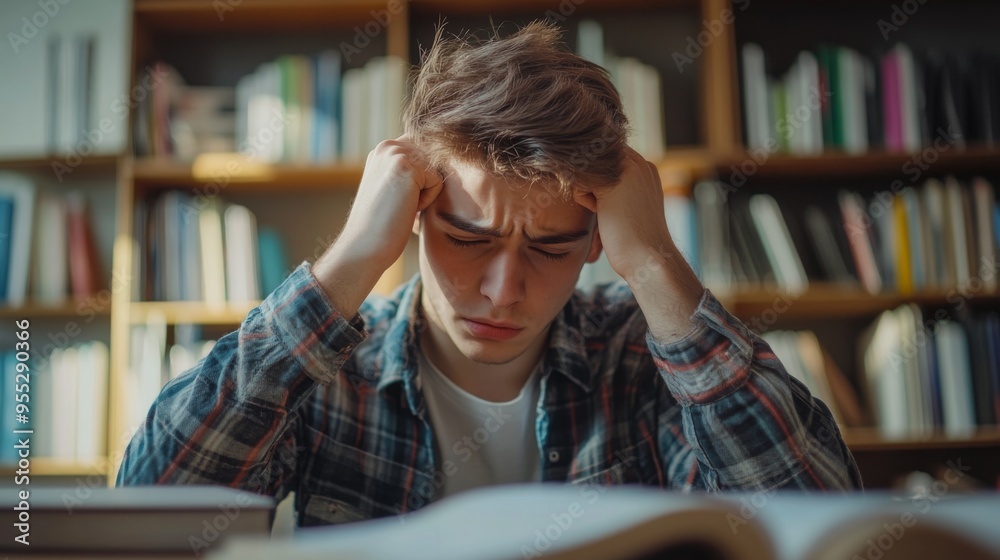 The angry young male student feels helpless as he prepares for his exams. It is impossible for him to understand complicated education concepts. The angry young male student feels helpless as he prepares for his exams. It is impossible for him to understand complicated education concepts.