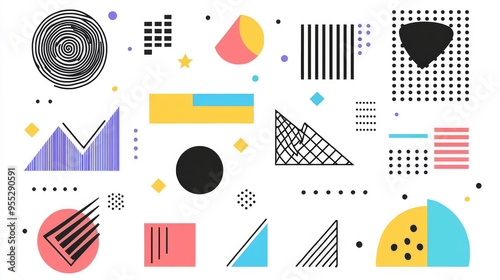 A colorful and abstract design with many shapes and lines