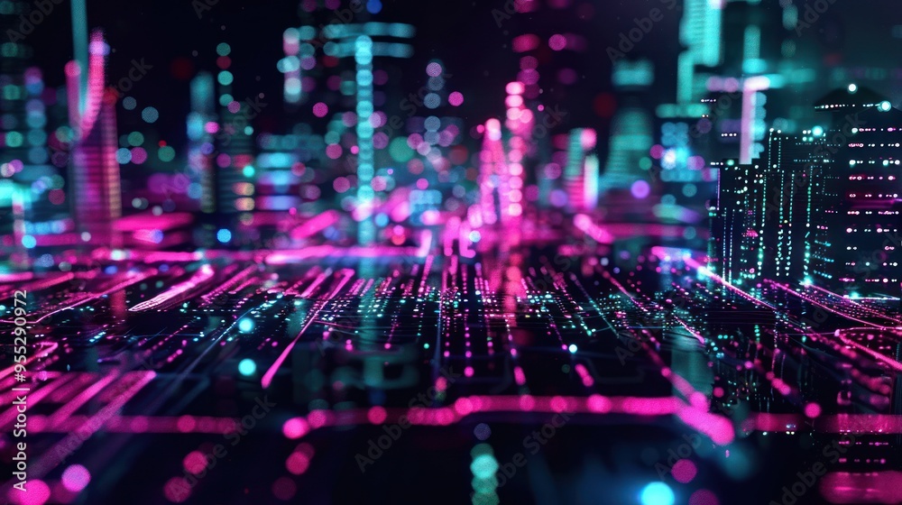 Cyberpunk Cityscape: Digital Architecture and Neon Lights Cyberpunk Cityscape: Digital Architecture and Neon Lights