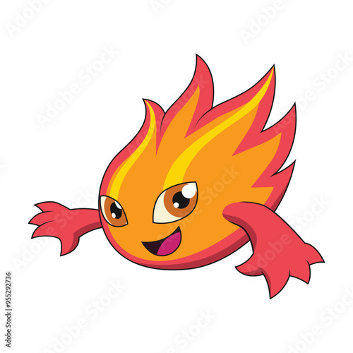 cute cartoon red fire character with two hands