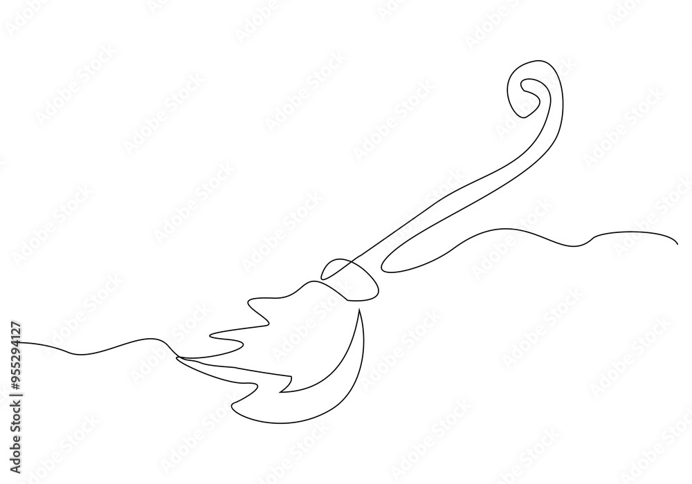 Continuous single line sketch drawing of wizard witch flying broom halloween spooky concept one line vector illustration Continuous single line sketch drawing of wizard witch flying broom halloween spooky concept one line vector illustration