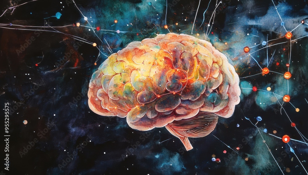 Creative Brain: Watercolor Painting of Glowing Neural Pathways Representing AI and Creativity Creative Brain: Watercolor Painting of Glowing Neural Pathways Representing AI and Creativity
