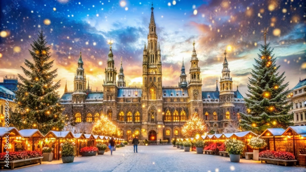 custom made wallpaper toronto digitalBeautiful Christmas Scene at Vienna Rathaus with Snow, Holiday Stalls, and Illuminated Trees