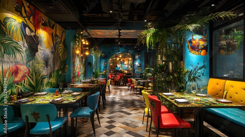 Fototapeta premium A restaurant with dynamic ever-changing themes and vibrant decor