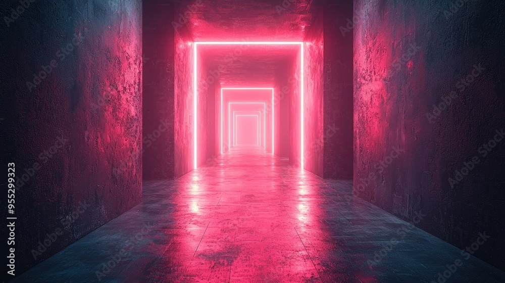 Dark background with lines and spotlights, neon light, and night view. Abstract pink background. Dark background with lines and spotlights, neon light, and night view. Abstract pink background.
