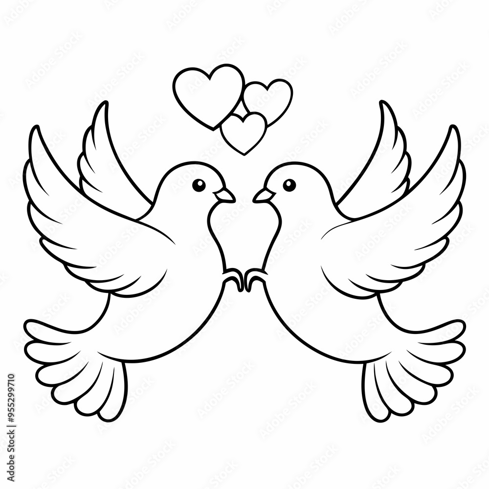 Fototapeta premium Kids' Wedding Coloring Page Doves Vector Art