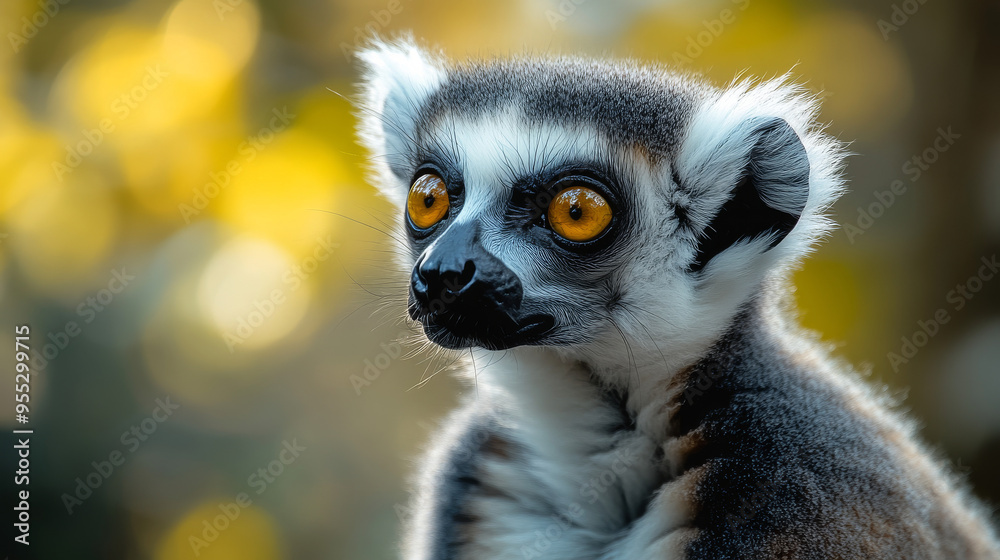 Obraz premium Lemur looking, Ring-tailed lemur (Lemur catta) wild portrait