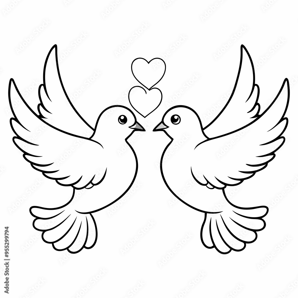 Obraz premium Kids' Wedding Coloring Page Doves Vector Art
