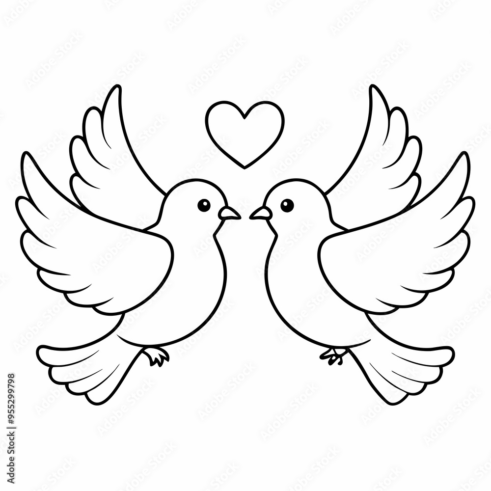 Fototapeta premium Kids' Wedding Coloring Page Doves Vector Art