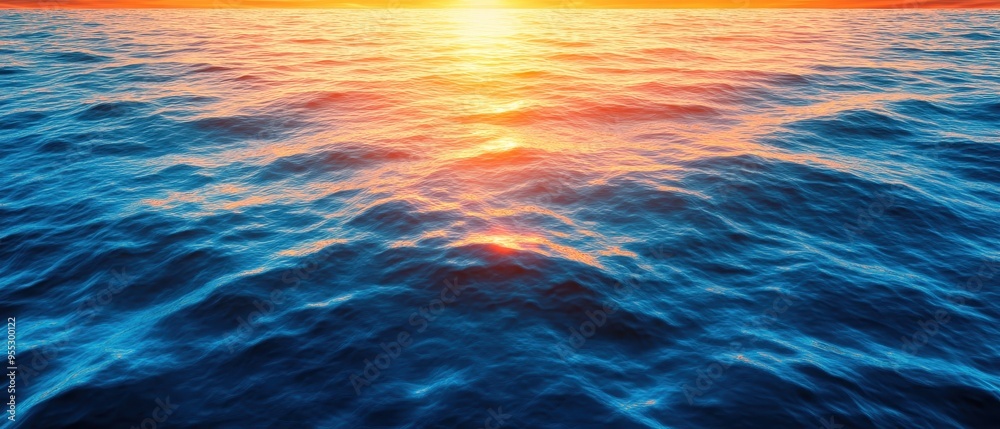A serene ocean view at sunset, showcasing vibrant colors reflecting on gentle waves, perfect for relaxation and nature themes.