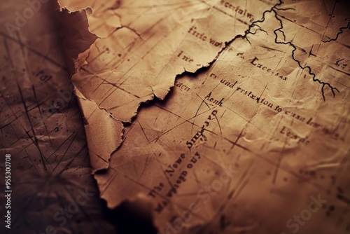 Vintage map close-up with aged paper texture and burnt edges