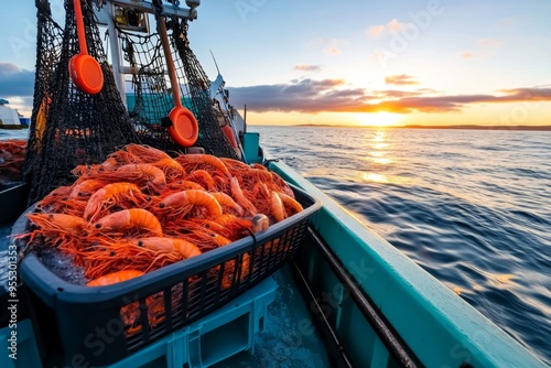 Carbon neutral, sustainable seafood, responsible sourcing minimizes the carbon impact of the fishing industry photo