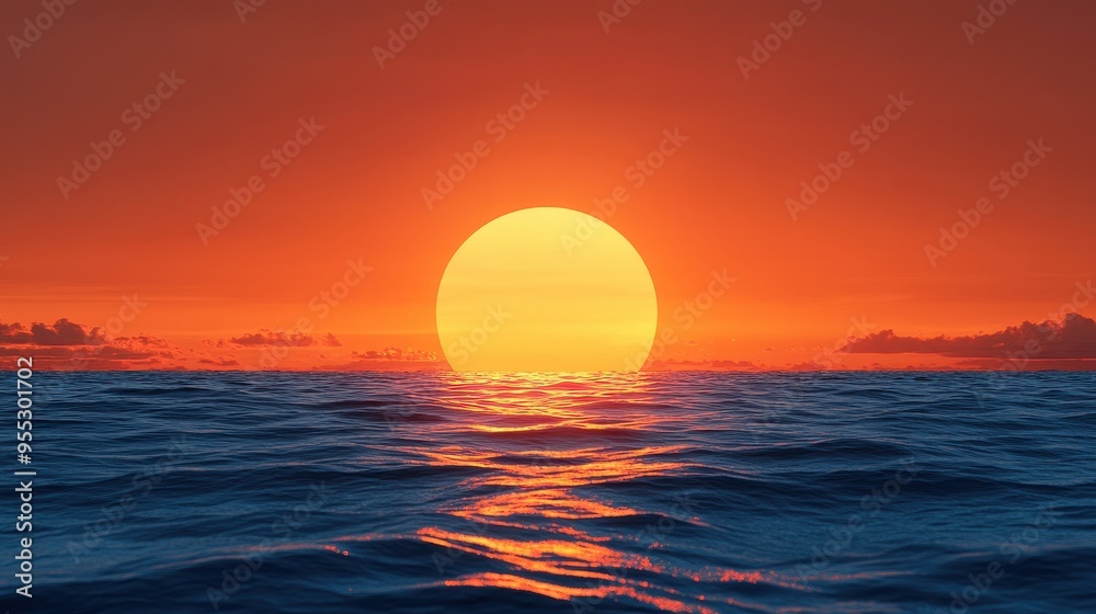 Stunning sunset over a tranquil sea, with vibrant colors reflecting on the water, creating a peaceful and serene atmosphere. Stunning sunset over a tranquil sea, with vibrant colors reflecting on the water, creating a peaceful and serene atmosphere.