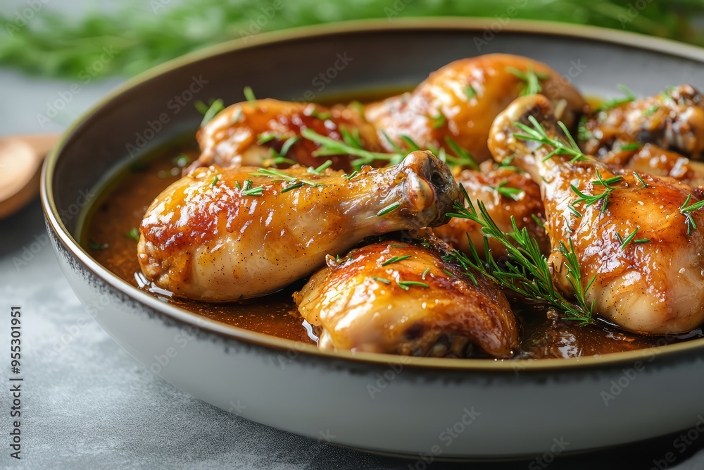 Chicken drumsticks with honey sauce, Asian cooked chicken on the table