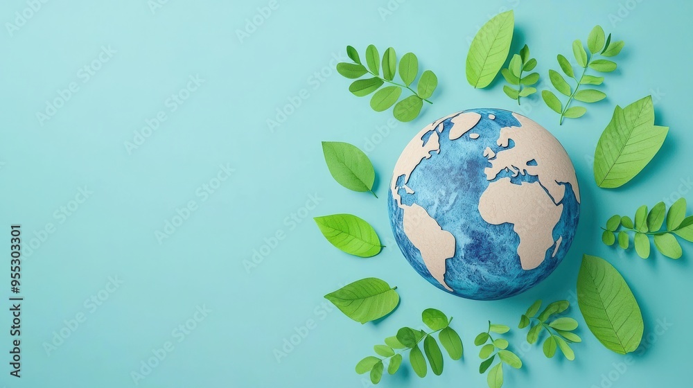 A beautiful globe surrounded by green leaves, symbolizing nature and environmental awareness for sustainable living. A beautiful globe surrounded by green leaves, symbolizing nature and environmental awareness for sustainable living.