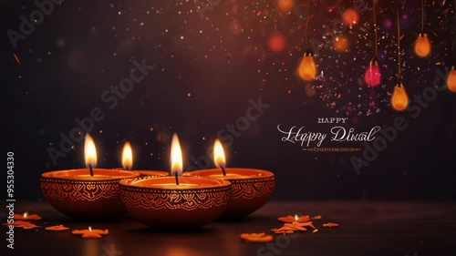 Diwali background, oil lamp. Seamless looping 4k video animation photo