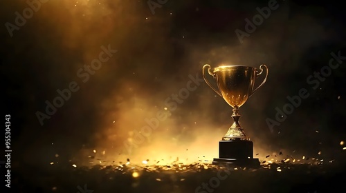 Smoking Golden Trophy Highlighting Business Achievement, A Masterpiece of  Photography on Dark Background