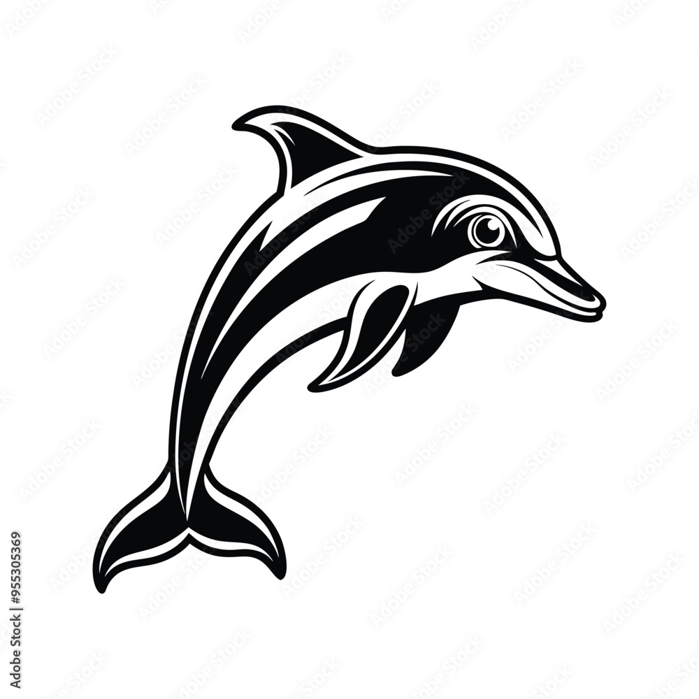 Fototapeta premium Dolphin silhouette vector illustration on white background.