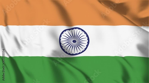 India flag seamless loop animation. The National flag of India is 3d waving photo